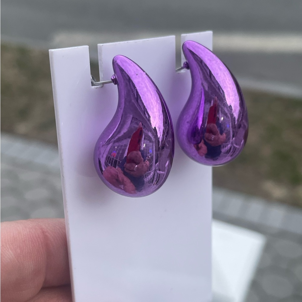 Metallic Purple Color Bottega style Hailey Bieber Dome Rain Drop Earrings